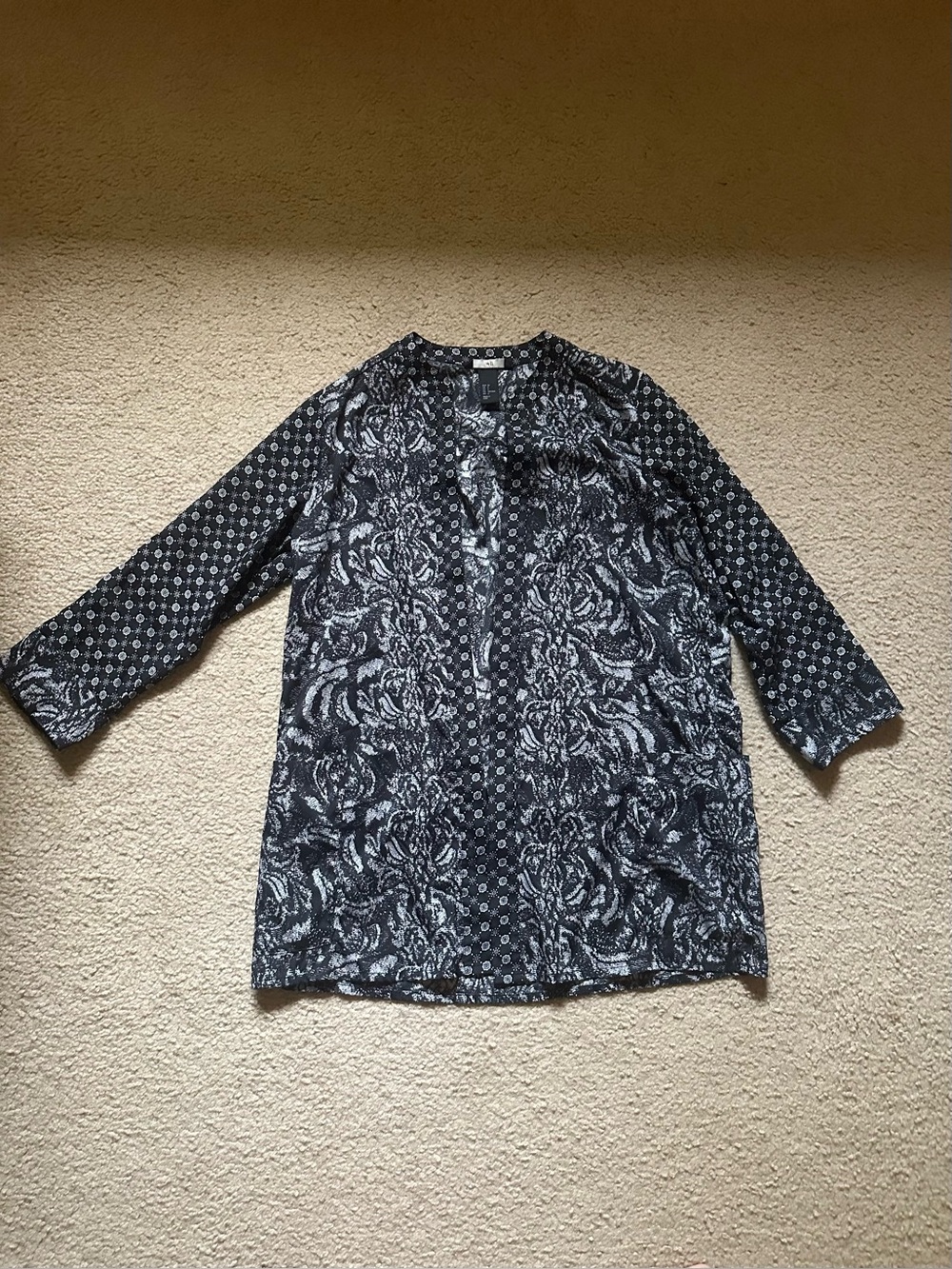 H&M Black & White Printed Tunic Blazer